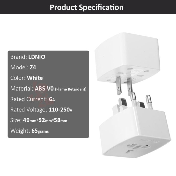 LDNIO Z4 6A Max Universal Travel Adapter Compact Design with Multi-Safety Protection - Image 2