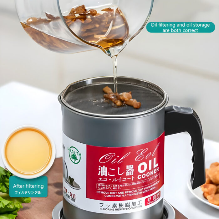 Stainless Steel 1.4-Liter Cooking Oil Strainer Pot with Filter and Thick Chassis for Efficient Grease Filtration - Image 6