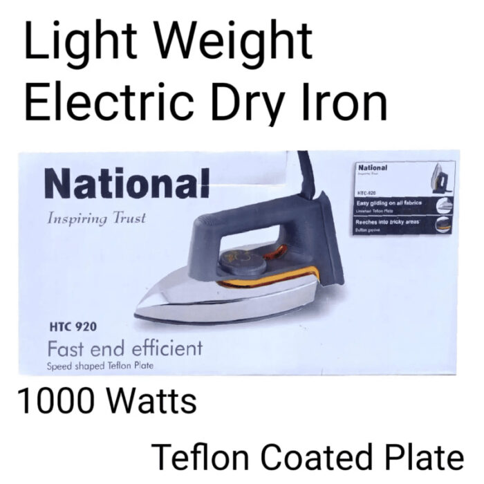 1000W National Teflon Coated Plate HTC920 Electric Dry Iron with Adjustable Temperature Control - Image 1