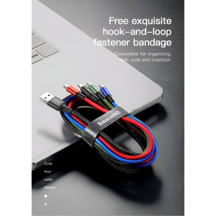 Baseus 4 in 1 Dual iPhone + Type C + Micro USB High Quality Nylon Braided Universal Multi Charging Cable 1496 - Image 8