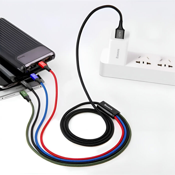Baseus 4 in 1 Dual iPhone + Type C + Micro USB High Quality Nylon Braided Universal Multi Charging Cable 1496 - Image 2