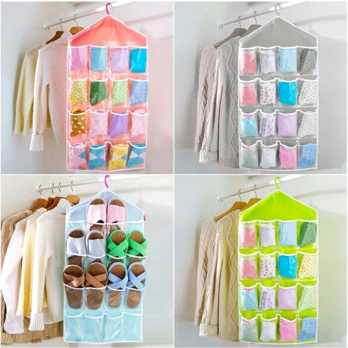 16-Pocket Multifunctional Hanging Organizer – Clear Door/Wall Storage Bag for Baby Clothes, Socks & Accessories - Image 1