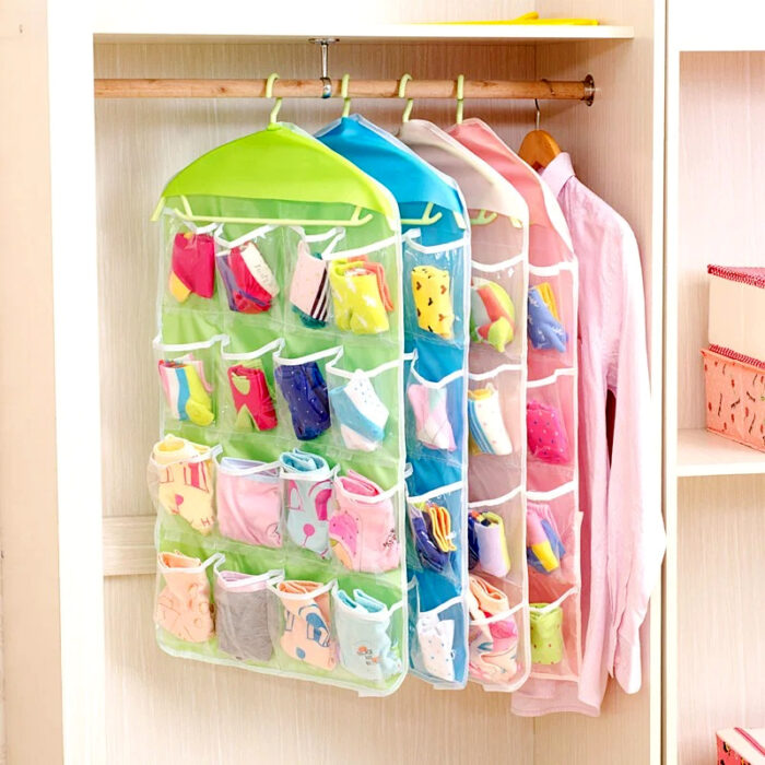 16-Pocket Multifunctional Hanging Organizer – Clear Door/Wall Storage Bag for Baby Clothes, Socks & Accessories - Image 2