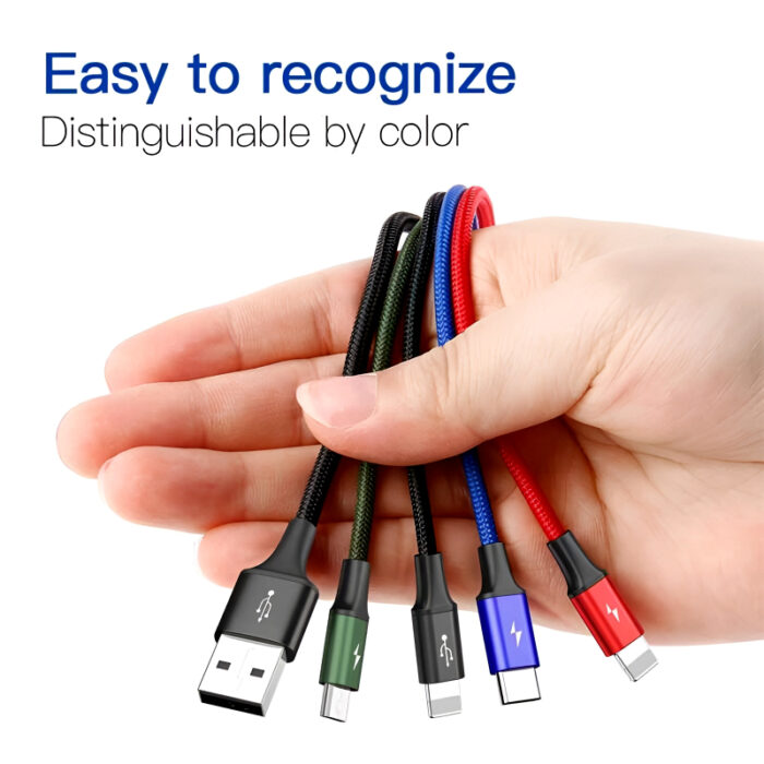 Baseus 4 in 1 Dual iPhone + Type C + Micro USB High Quality Nylon Braided Universal Multi Charging Cable 1496 - Image 3