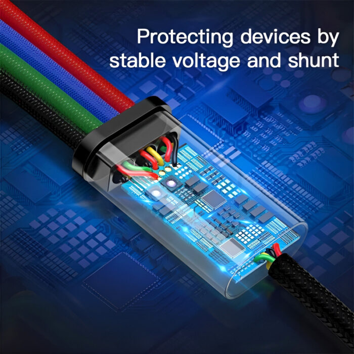 Baseus 4 in 1 Dual iPhone + Type C + Micro USB High Quality Nylon Braided Universal Multi Charging Cable 1496 - Image 4