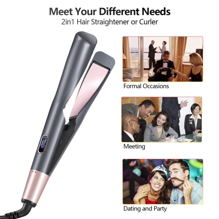 2 In 1 Hair Straightener And Curler Iron Tourmaline Ceramic Twisted Flat Iron With LCD Display - Image 1