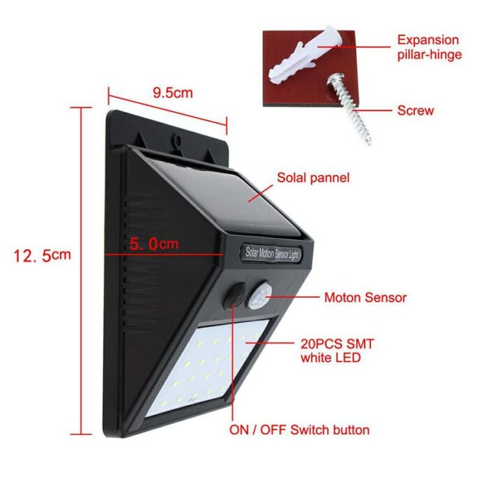 20 LED Waterproof Solar Power Motion Sensor Wall Light Outdoor Garden - Image 4