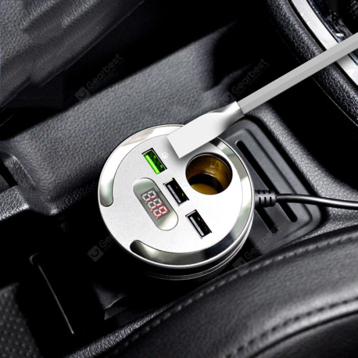 Car Cup Holder Power Adapter with Bluetooth FM Transmitter, LED Display & 3 USB Charging Ports - Image 5