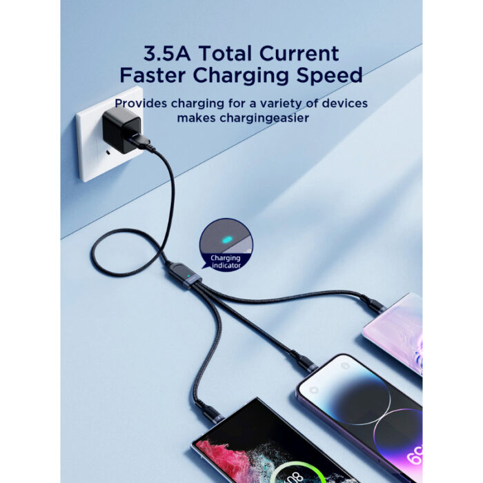 JoyRoom S-A18 3-in-1 Fast Charging and Data Cable – USB-A to Lightning, Type-C, and Micro, 3.5A - Image 3