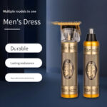 3-In-1 Vintage Grooming Set USB Rechargeable Multi-Functional Hair Clipper, Shaver, And Nose Trimmer For Men - Image 3