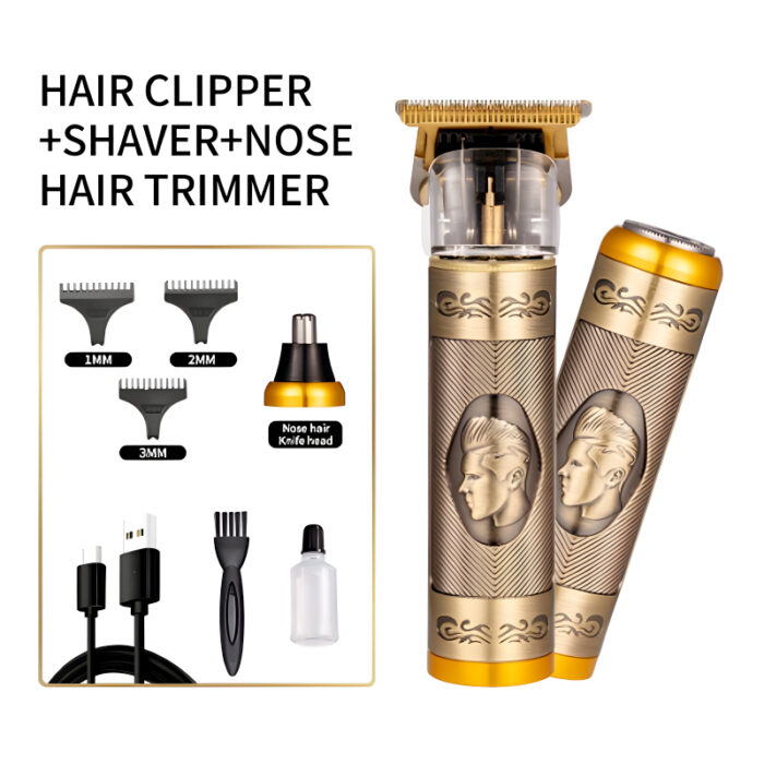 3-In-1 Vintage Grooming Set USB Rechargeable Multi-Functional Hair Clipper, Shaver, And Nose Trimmer For Men - Image 5