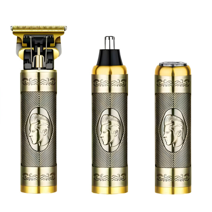 3-In-1 Vintage Grooming Set USB Rechargeable Multi-Functional Hair Clipper, Shaver, And Nose Trimmer For Men - Image 9