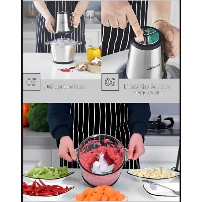 SL-2021 3L Multifunctional 300W Electric Meat Grinder Chopper with Variable Speed, Stainless Steel Blades And Safety Interlock - Image 4