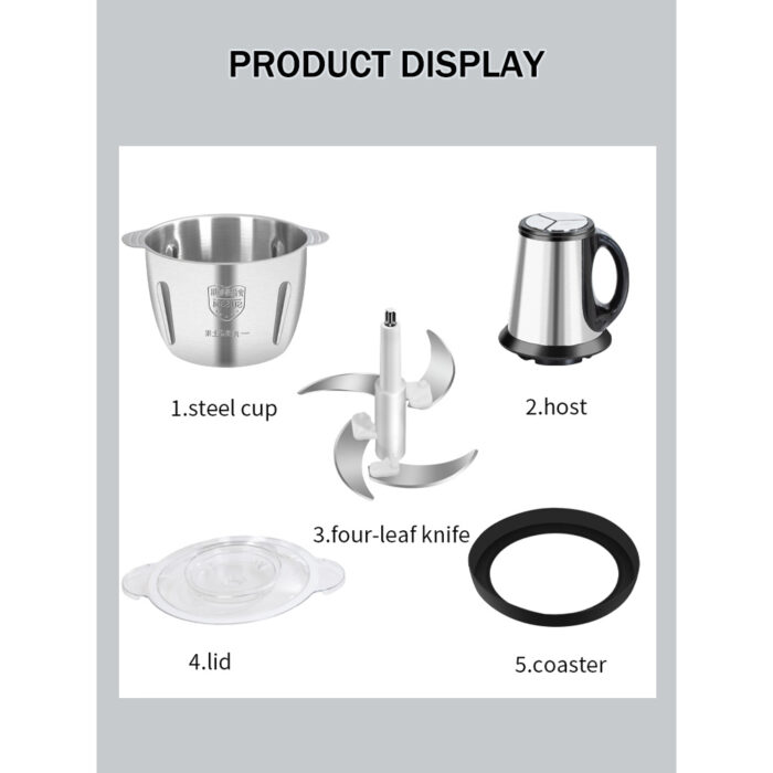 SL-2021 3L Multifunctional 300W Electric Meat Grinder Chopper with Variable Speed, Stainless Steel Blades And Safety Interlock - Image 8