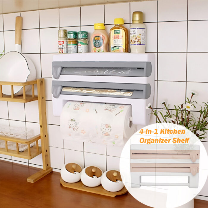 4-in-1 Multi-Purpose Wall-Mounted Kitchen Organizer Shelf with Foil Dispenser - Image 1