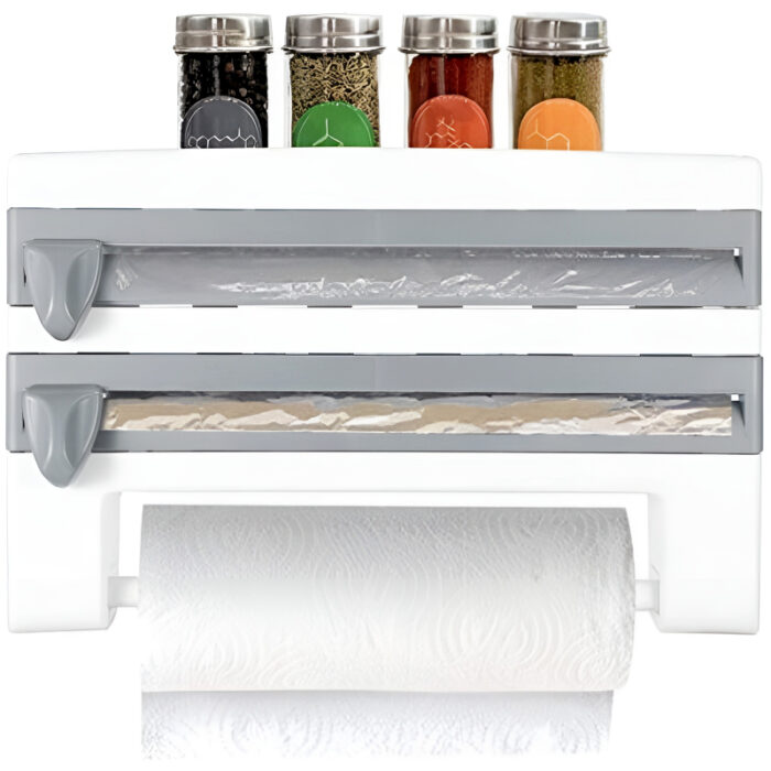4-in-1 Multi-Purpose Wall-Mounted Kitchen Organizer Shelf with Foil Dispenser - Image 3