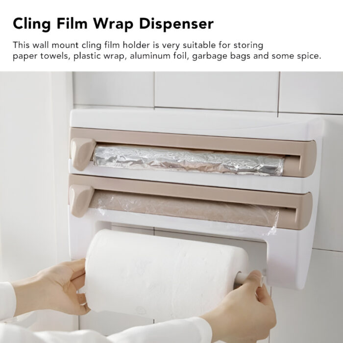 4-in-1 Multi-Purpose Wall-Mounted Kitchen Organizer Shelf with Foil Dispenser - Image 6