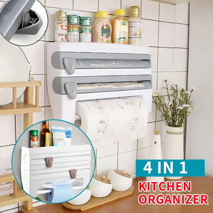 4-in-1 Multi-Purpose Wall-Mounted Kitchen Organizer Shelf with Foil Dispenser - Image 8