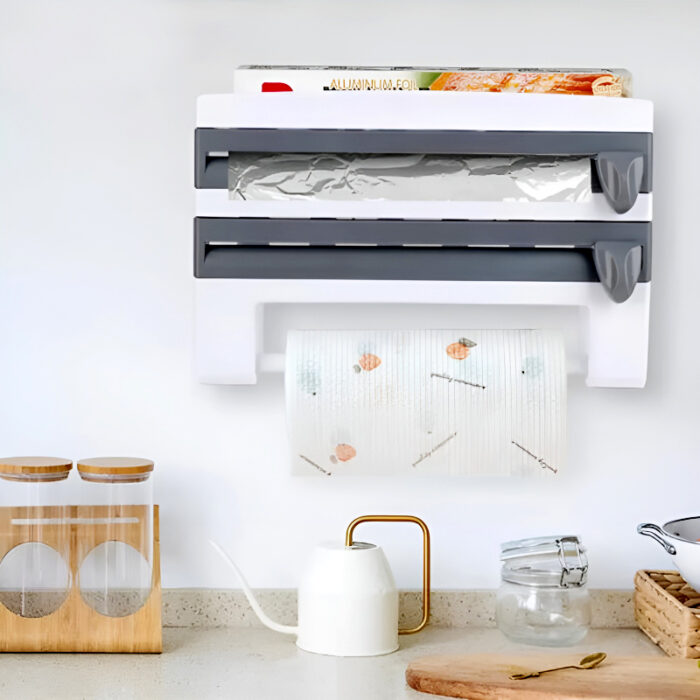4-in-1 Multi-Purpose Wall-Mounted Kitchen Organizer Shelf with Foil Dispenser - Image 10