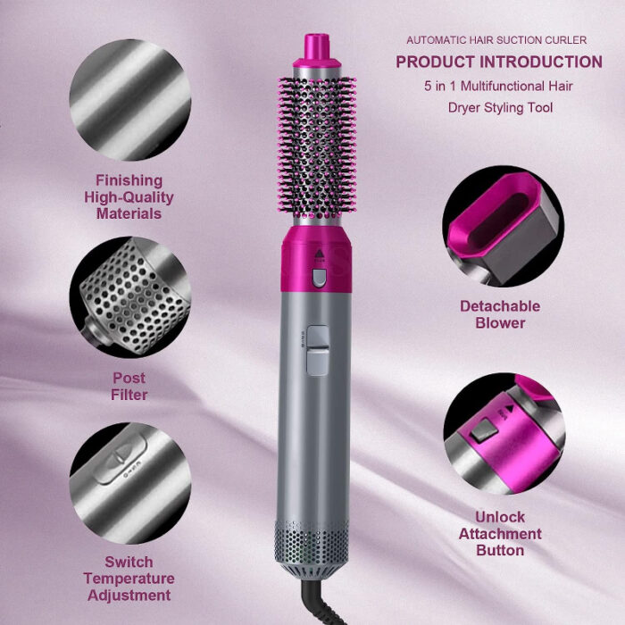 5 In 1 Detachable Hair Dryer Electric Blow Dryer Comb Negative Ion Straightener & Hair Curler - Image 3