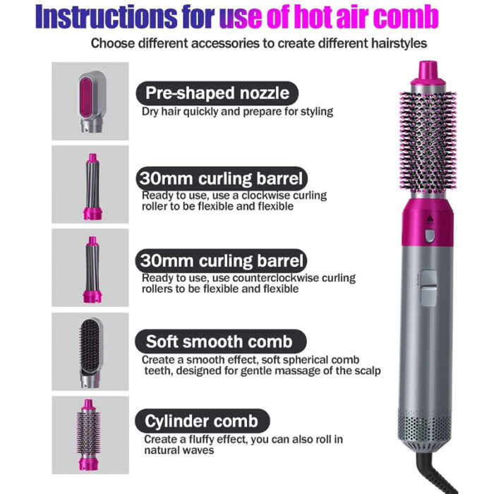 5 In 1 Detachable Hair Dryer Electric Blow Dryer Comb Negative Ion Straightener & Hair Curler - Image 6