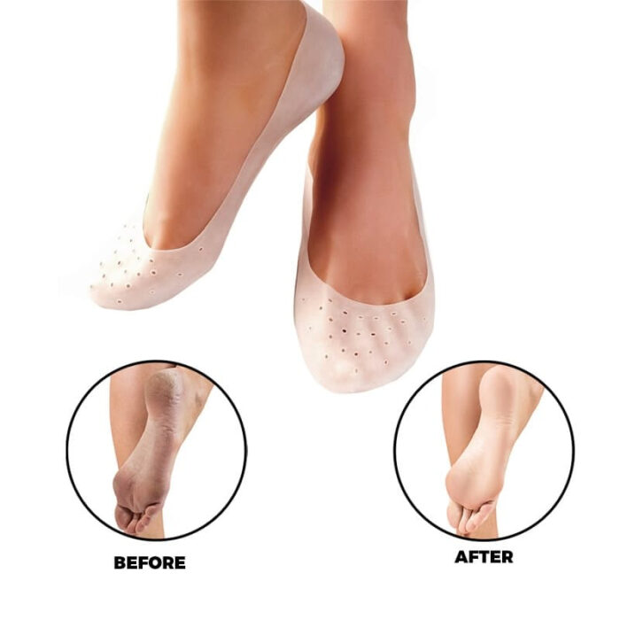 Pack Of 4 Pairs Smiling Foot Anti Crack Full Length Silicone Foot Protector Moisturizing Socks For Foot-Care - Image 3
