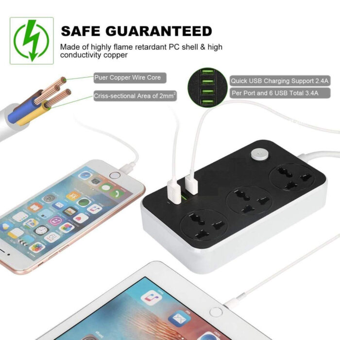 2500W 3.4A Power Socket With 3 Anti-Static AC Sockets And 6 Intelligent USB Charging Ports - Image 7