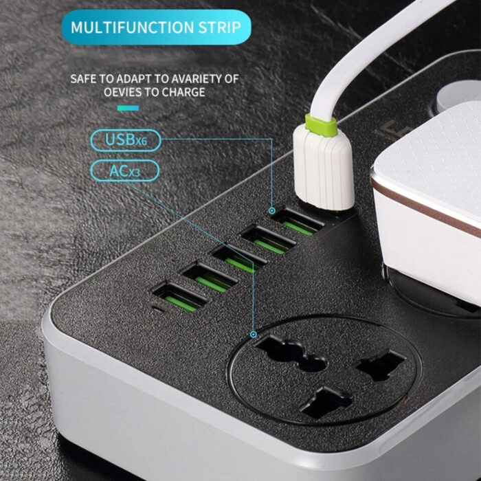 2500W 3.4A Power Socket With 3 Anti-Static AC Sockets And 6 Intelligent USB Charging Ports - Image 2