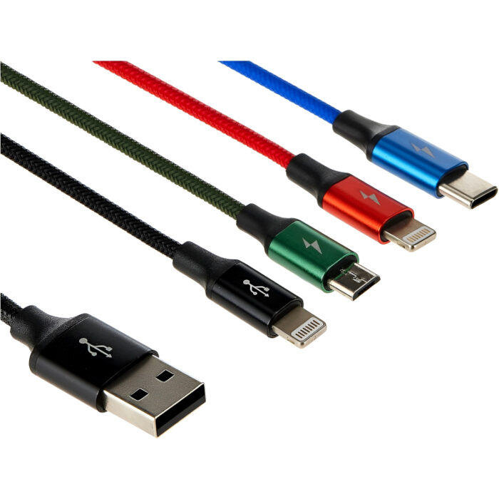 Baseus 4 in 1 Dual iPhone + Type C + Micro USB High Quality Nylon Braided Universal Multi Charging Cable 1496 - Image 7