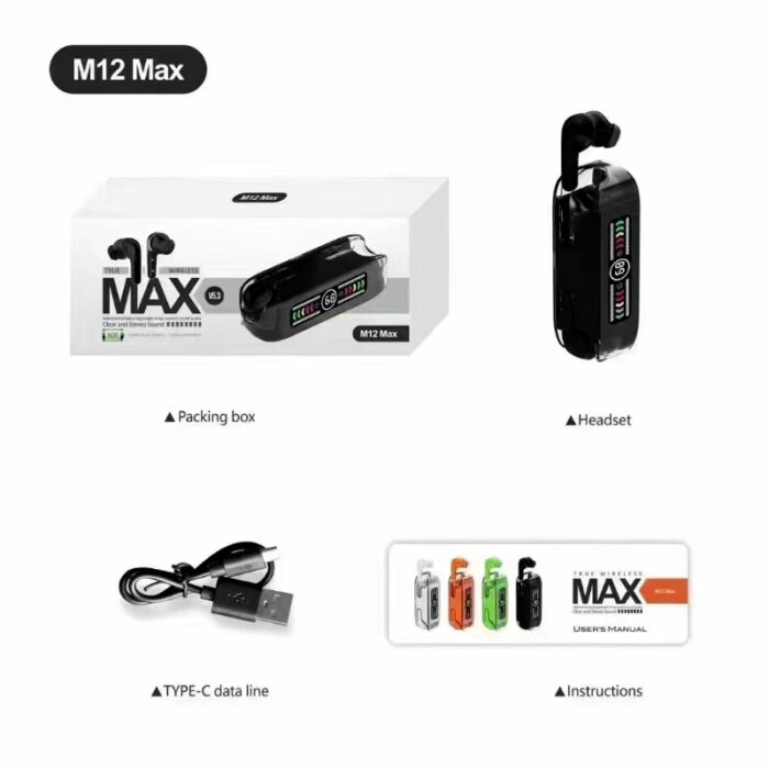 M12 Max TWS Bluetooth V5.3 LED Display Earbuds With Super Large Battery Capacity - Image 2