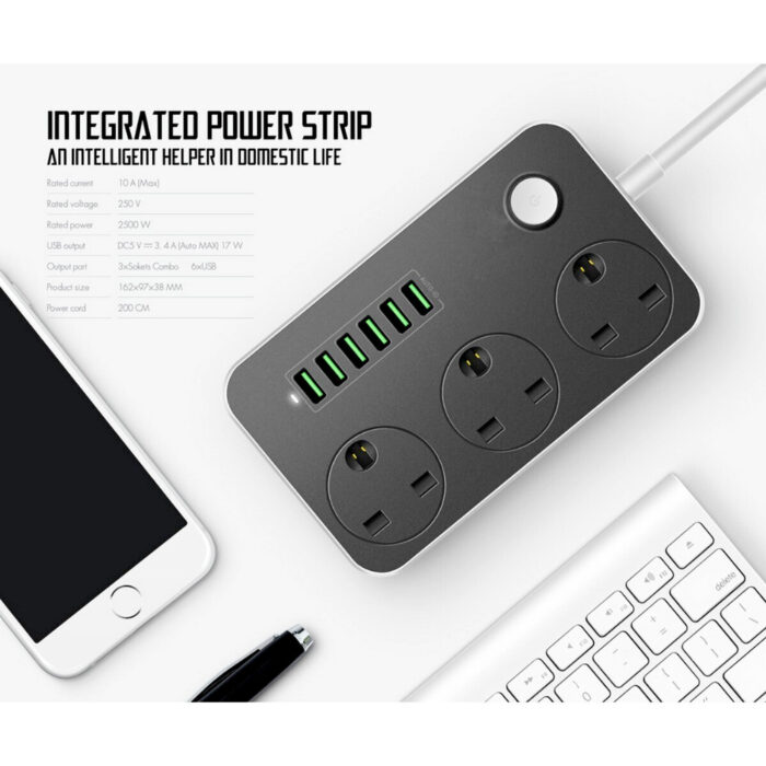 2500W 3.4A Power Socket With 3 Anti-Static AC Sockets And 6 Intelligent USB Charging Ports - Image 6