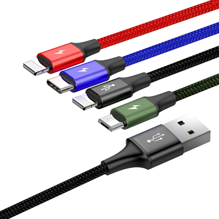 Baseus 4 in 1 Dual iPhone + Type C + Micro USB High Quality Nylon Braided Universal Multi Charging Cable 1496 - Image 11