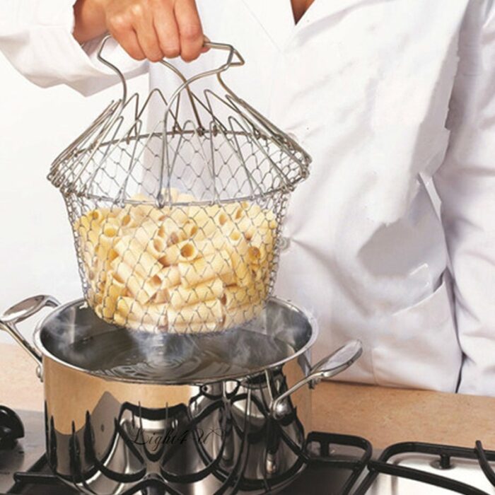 Chef Basket Dry Drain Rack Stainless Steel Multi Function Folding Fruit Basket Kitchen Tool - Image 1