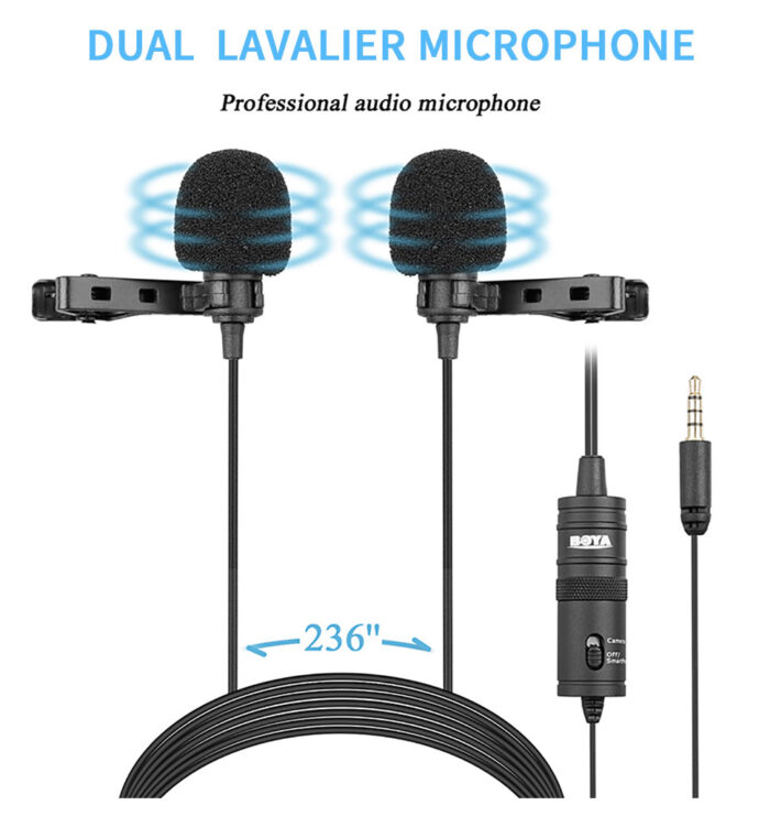 Dual-Head 3.5mm TRRS Condenser Lavalier Microphone PC Mobile Phone - Image 2