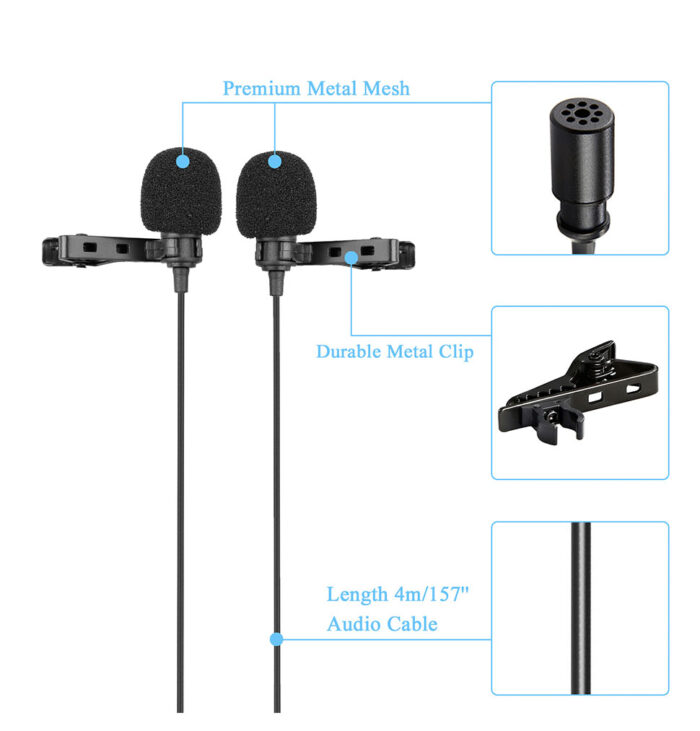 Dual-Head 3.5mm TRRS Condenser Lavalier Microphone PC Mobile Phone - Image 3