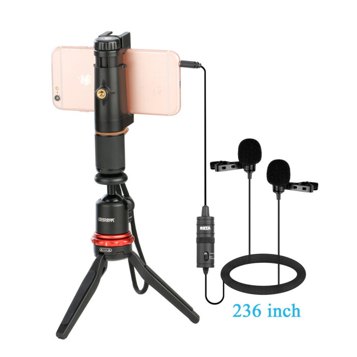 Dual-Head 3.5mm TRRS Condenser Lavalier Microphone PC Mobile Phone - Image 1