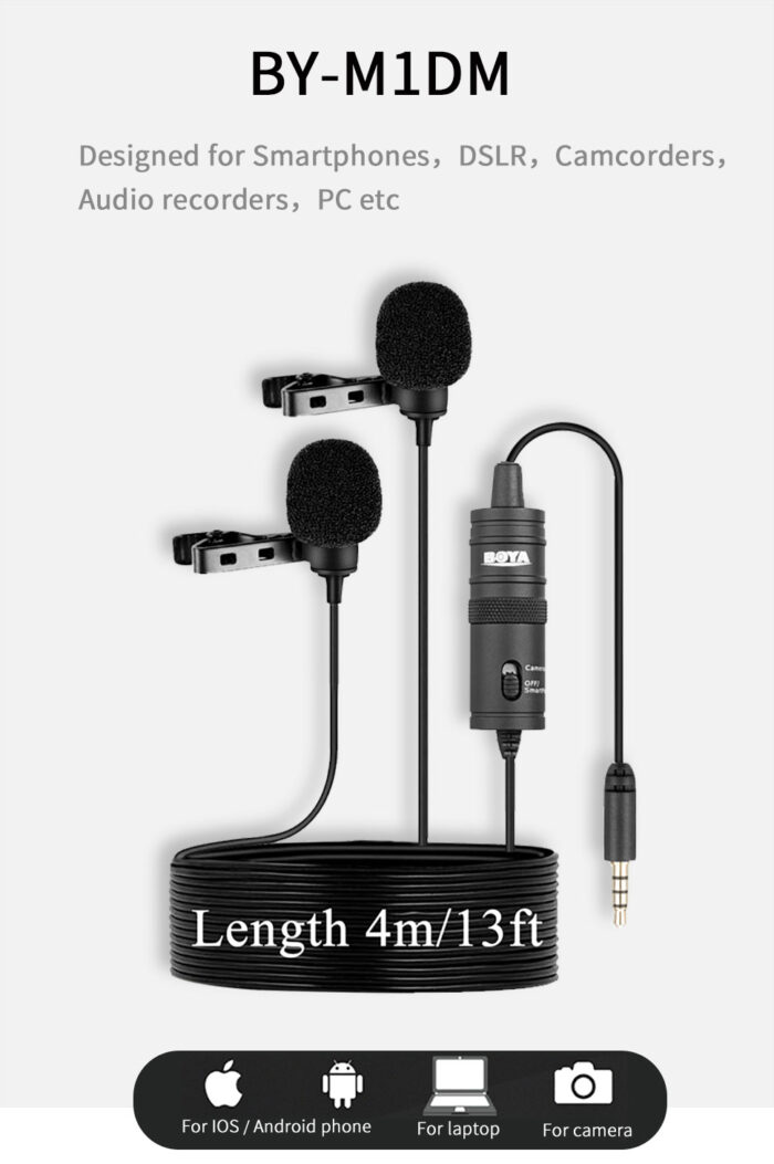 Dual-Head 3.5mm TRRS Condenser Lavalier Microphone PC Mobile Phone - Image 5