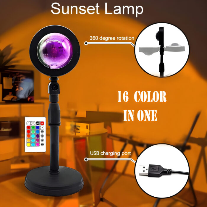 High-Efficiency USB Sunset Projector Lamp With 16-Color LED And Remote Conatrol - Image 1