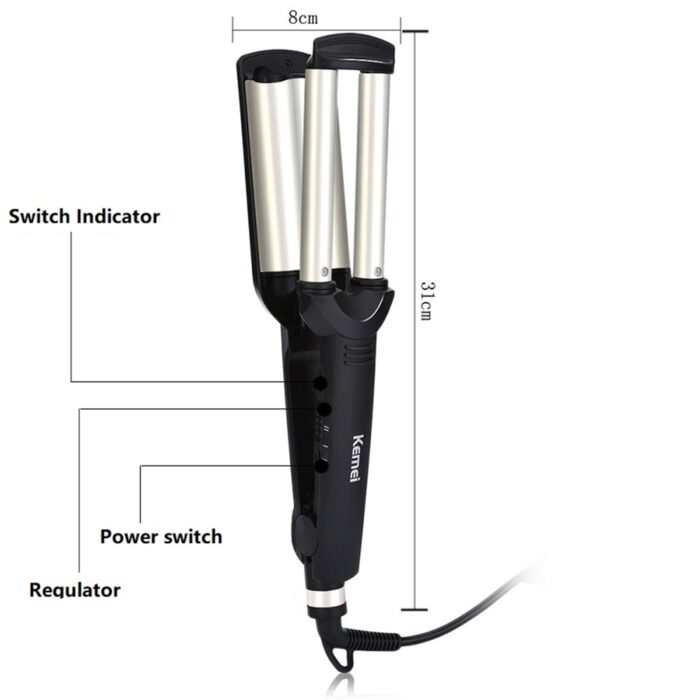 KEMEI Professional Hair Curler With 3 Barrels Big Wave Curling Iron Ceramic Hair Styling Tool - Image 2