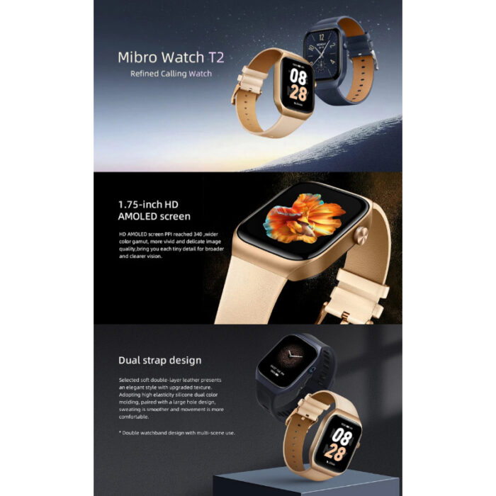 Mibro T2 Smartwatch with 1.75″ AMOLED Screen, Dual-Core 2-In-1 Chip, GPS & Dual Straps - Image 7