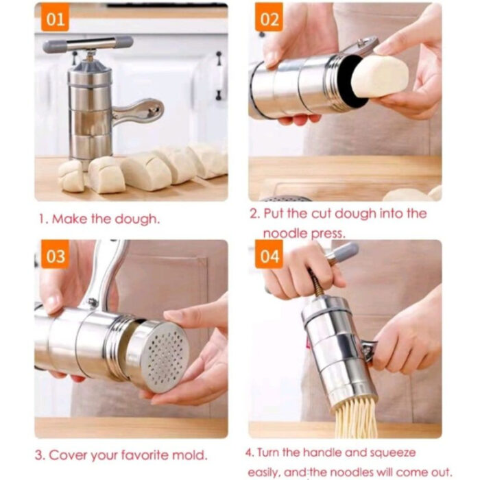 Mini Portable Manual Operation Stainless Steel Pasta Maker With 3 Press Molds - Image 2