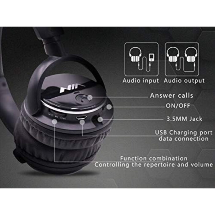 NIA Q1 Bluetooth 4.2 Overhead Stereo Headphones with FM Radio and MicroSD Support - Image 3