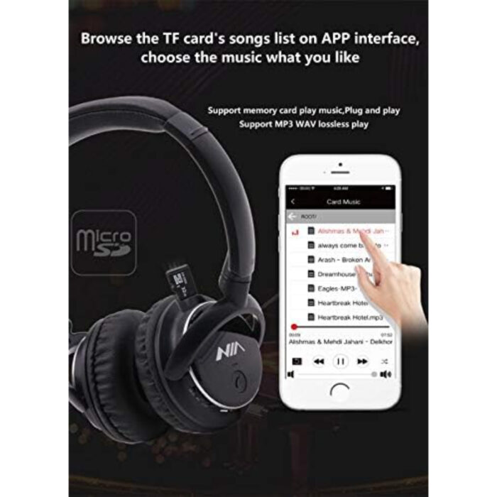 NIA Q1 Bluetooth 4.2 Overhead Stereo Headphones with FM Radio and MicroSD Support - Image 5