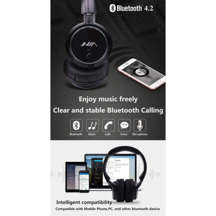 NIA Q1 Bluetooth 4.2 Overhead Stereo Headphones with FM Radio and MicroSD Support - Image 8