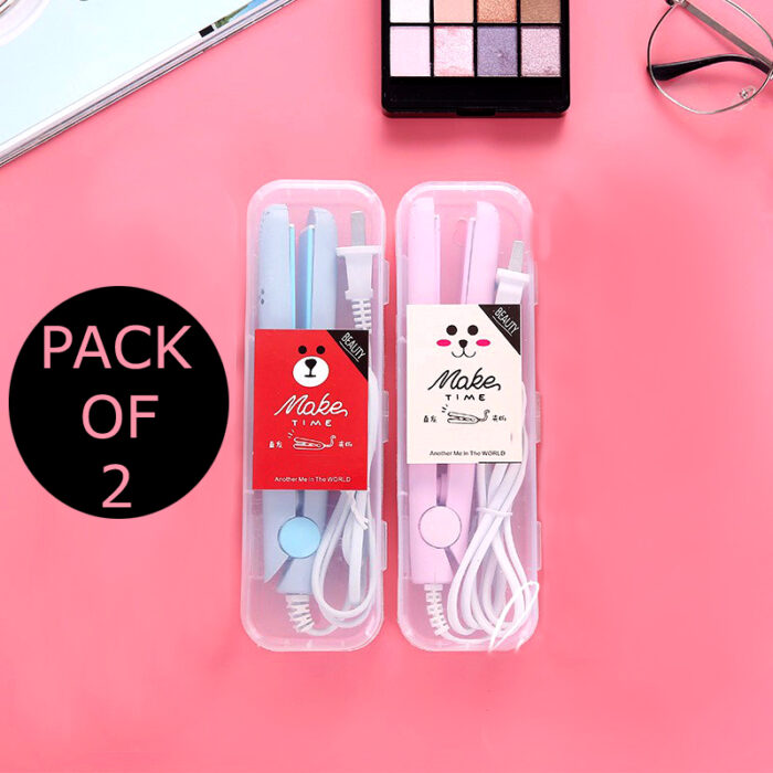 Pack Of 2 Best Quality Mini Portable Hair Straighteners With Plastic Case - Image 2