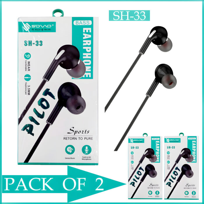 Pack Of 2 SOVO SH-33 Pilot High Fidelity Stereo Music Handsfree - Image 1