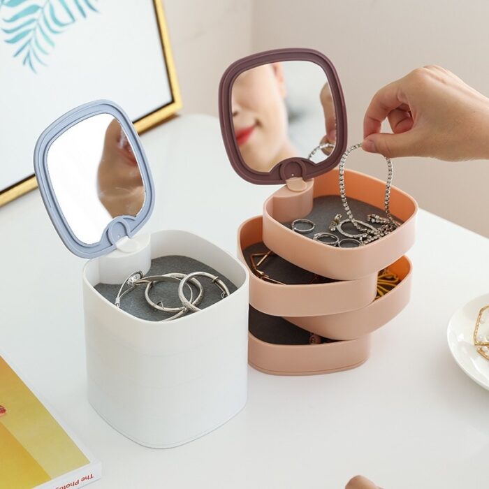 Portable Jewelry Organizer With Mirror Rotating Jewelry Storage Box - Image 1