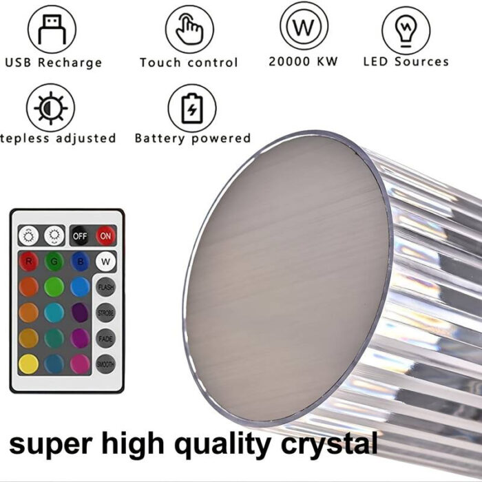 Portable USB Rechargeable RGB Lighting Crystal Touch Control Table Lamp - Image 7