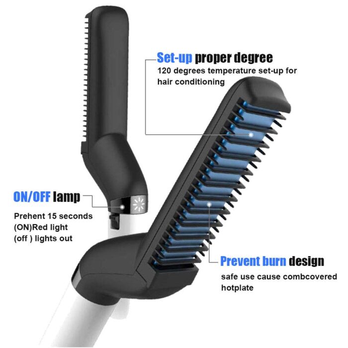 Quick Hair Straightener Brush For Men Multifunctional Styler Comb Mini Electric Hair Tool - Image 8
