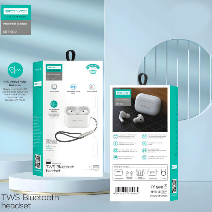 SBT-900 SOVO PRO 2 TWS Bluetooth Earbuds With Analog Noise Cancelling - Image 2